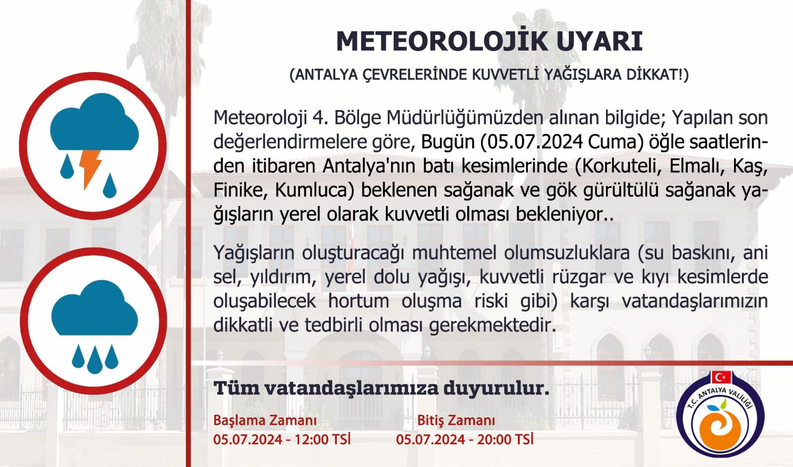 Antalya Dikkat ! Uyarı Geldi? Meteorolojik Uyarı!
