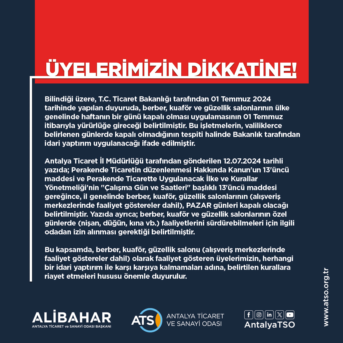 ATSO’dan kritik uyarı !