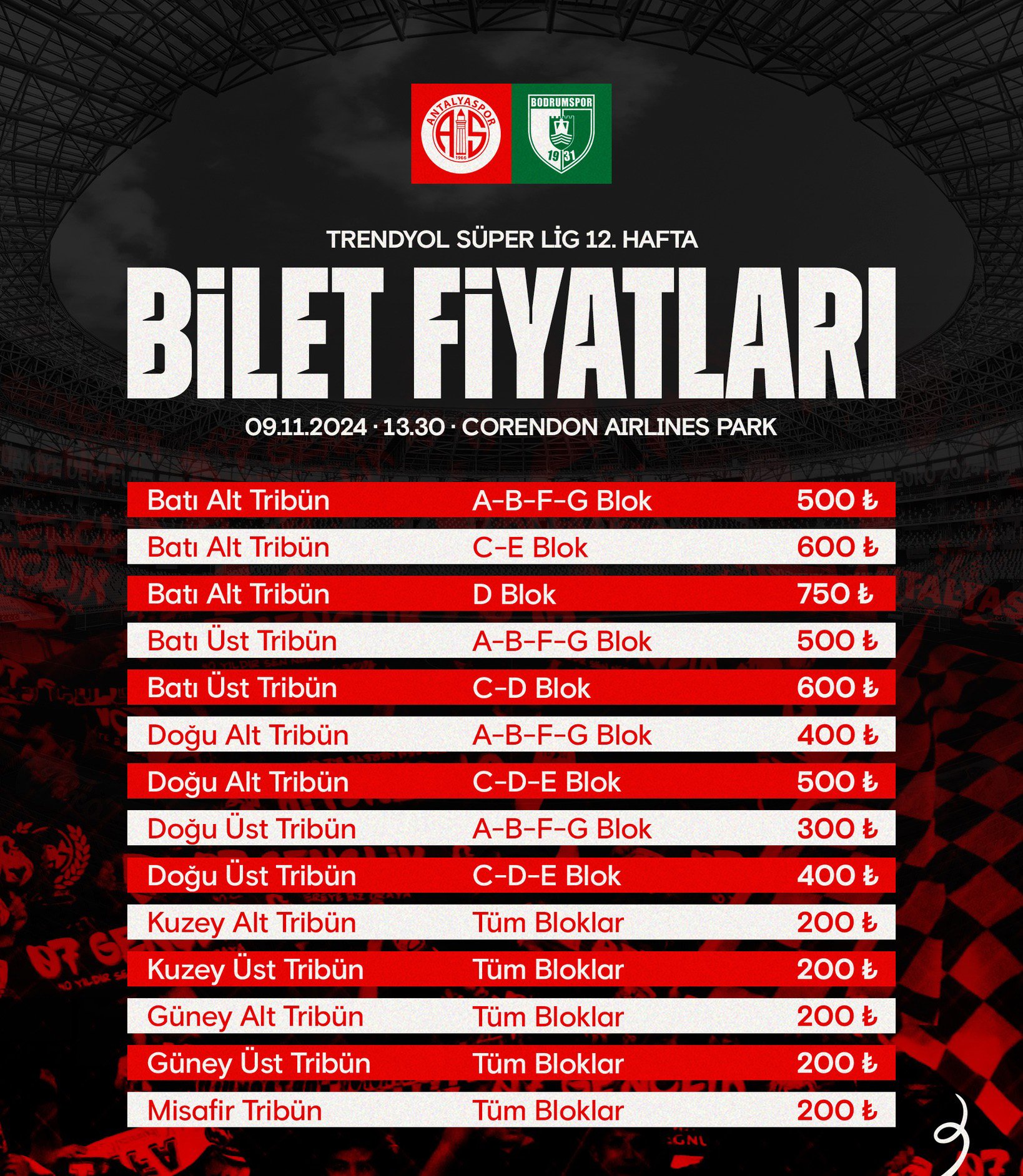 Antalyaspor – Bodrum FK Maç Biletleri Satışa Çıktı! 