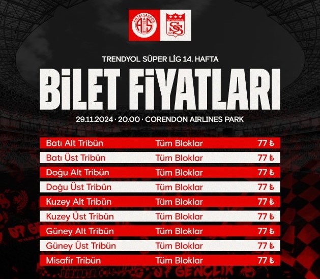 Antalyaspor – Sivasspor Maç Biletleri Satışa Çıktı! Tüm Biletler 77 TL