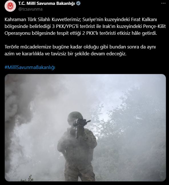 MSB: Suriye ve Irak'ın Kuzeyinde 5 Terörist Etkisiz Hale Getirildi