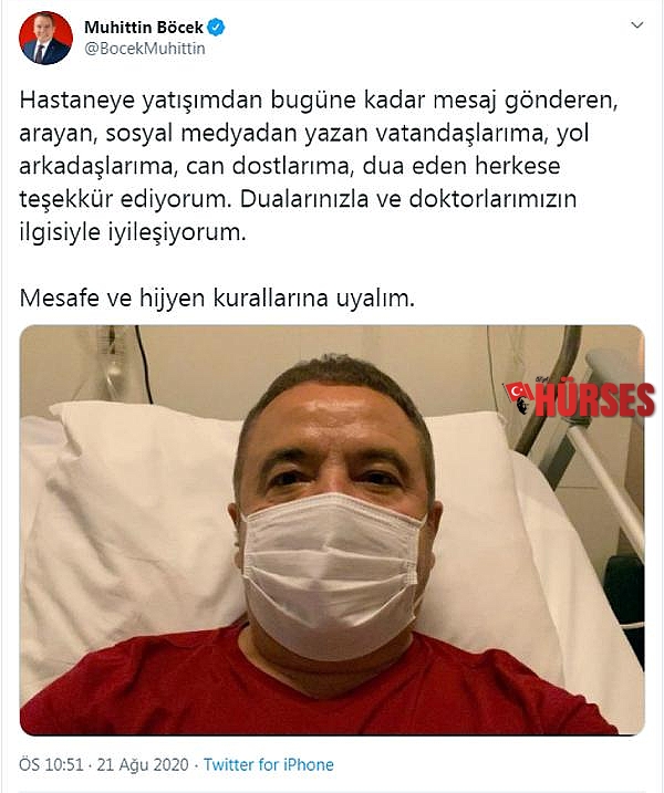 Koronavirüse yakalanan Başkan Böcek: Mesafe ve hijyen kurallarına uyalım