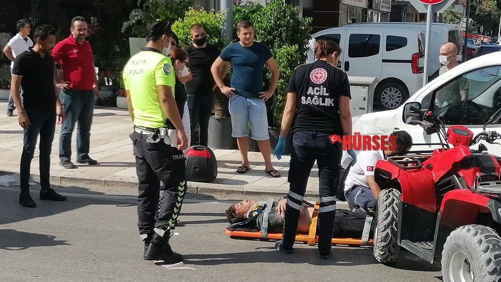 Ticari araca çarpan ATV sürücüsü ölümden döndü