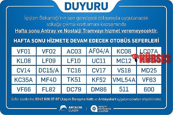 Hafta sonu toplu ulaşımda 31 hat sefer yapacak