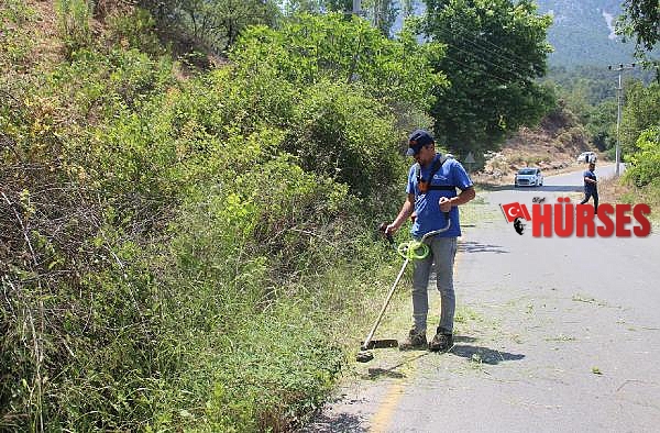 Çıralı yolu üzerinde otlar temizlendi