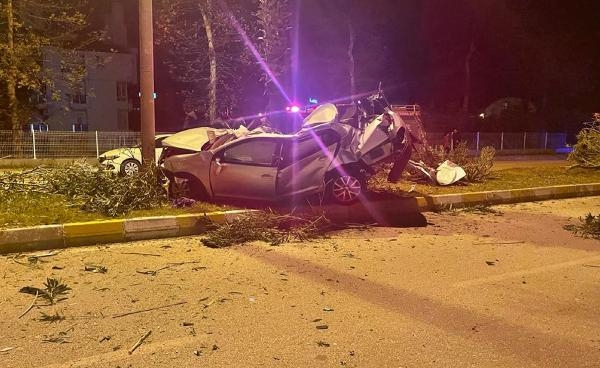 Otomobilin palmiyelere çarptığı kaza kamerada: 1 ölü, 1 yaralı
