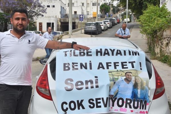 Boşanma davası açan eşine pankartlı özür