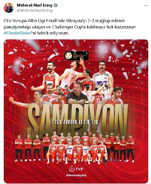 Bakanlardan 'Filenin Efeleri'ne tebrik mesajları