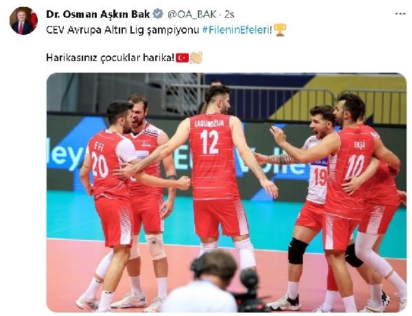 Bakanlardan 'Filenin Efeleri'ne tebrik mesajları
