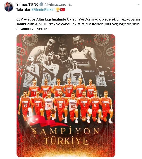 Bakanlardan 'Filenin Efeleri'ne tebrik mesajları