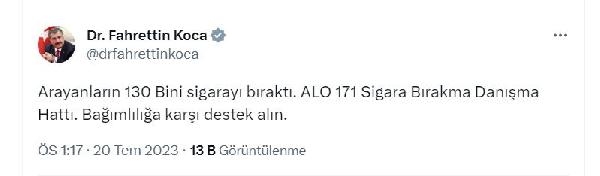 Bakan Koca: ALO 171'i arayan 130 bin kişi sigarayı bıraktı