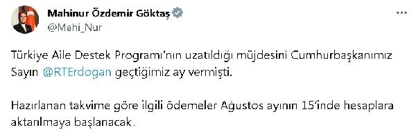 Aile Destek Programı ödemeleri 15 Ağustos'ta başlayacak