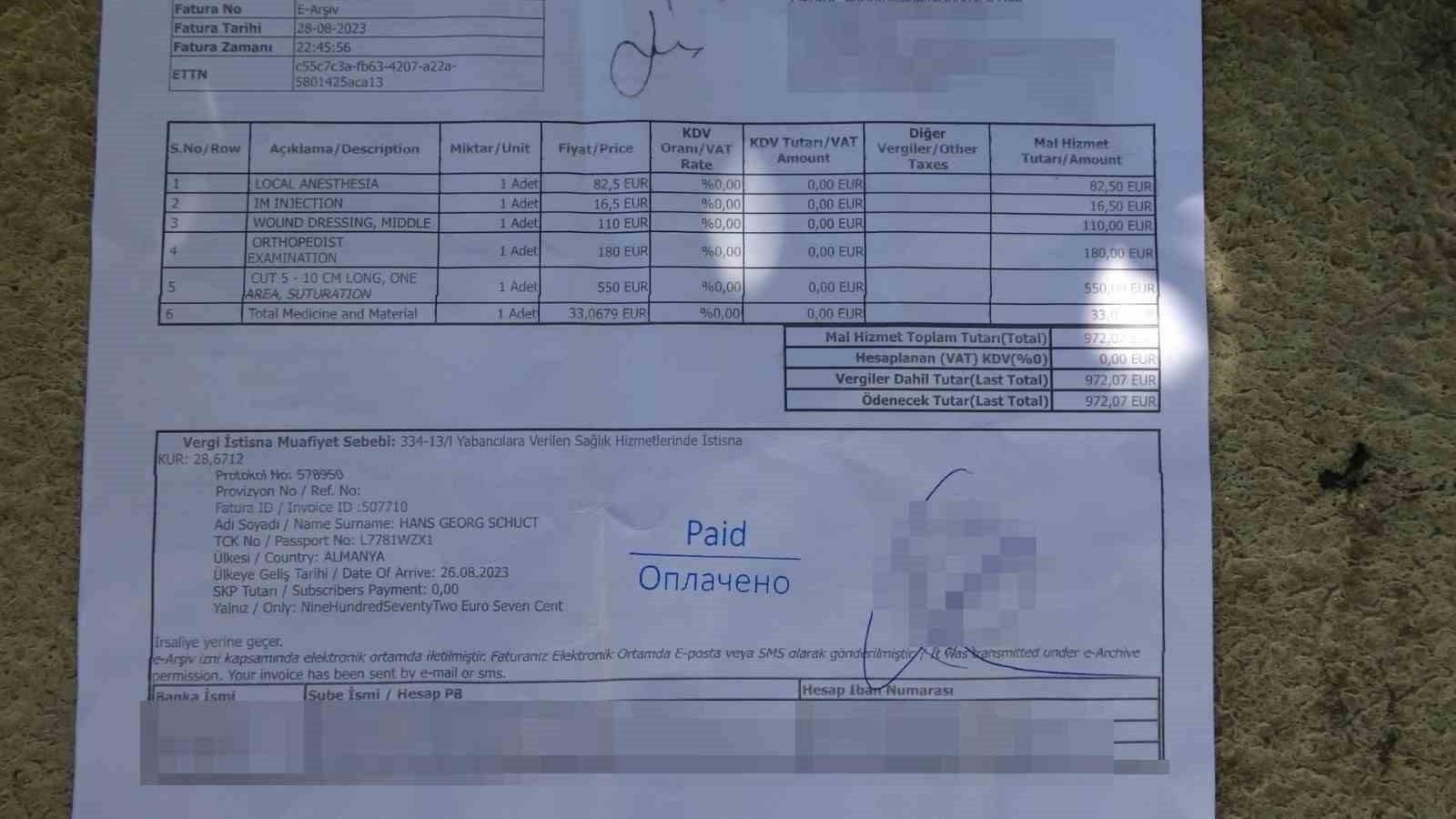 Ayağında kesik oluşan Alman turiste 6 dikiş 28 bin liraya mal oldu