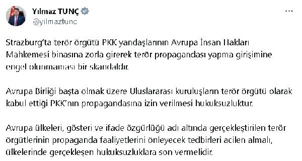 Bakan Tunç'tan AİHM'deki terör propagandasına tepki