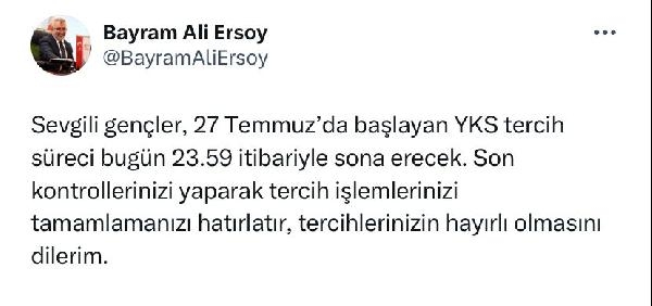 ÖSYM Başkanı Ersoy'dan tercih hatırlatması