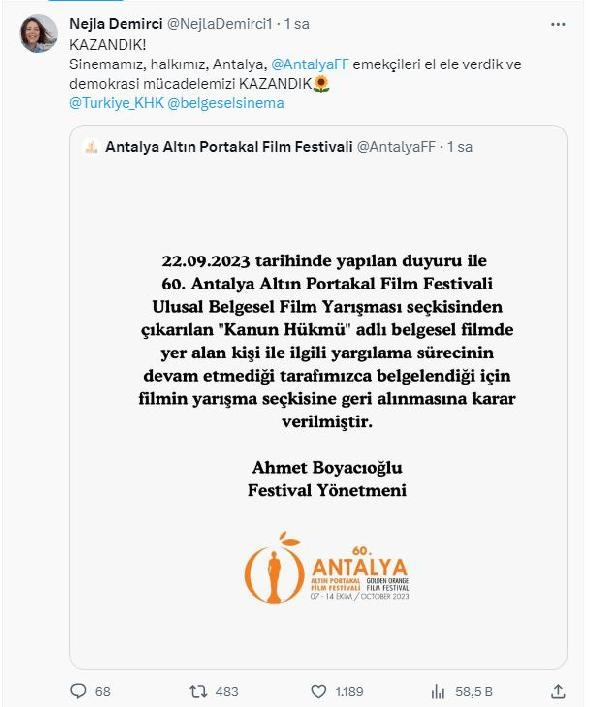 Altın Portakal'da 27 filmi ve jüriyi çektiren 'Kanun Hükmü' filmi, geri alındı