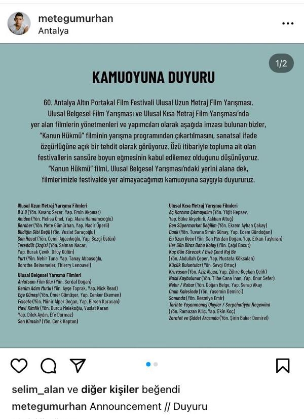 Altın Portakal'da 27 yönetmen ve yapımcıdan 'sansür'e karşı filmlerini çekme kararı
