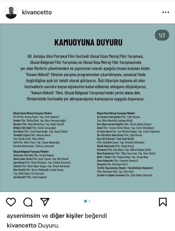 Altın Portakal'da 27 yönetmen ve yapımcıdan 'sansür'e karşı filmlerini çekme kararı