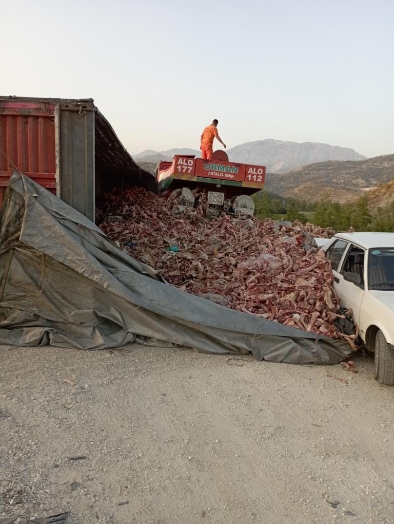 Devrilen kamyon park halindeki arazöz ve otomobile çarptı: 1 yaralı