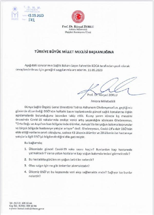 İYİ Partili Zorlu'dan, Bakan Koca'ya 'Eris varyantı' soruları