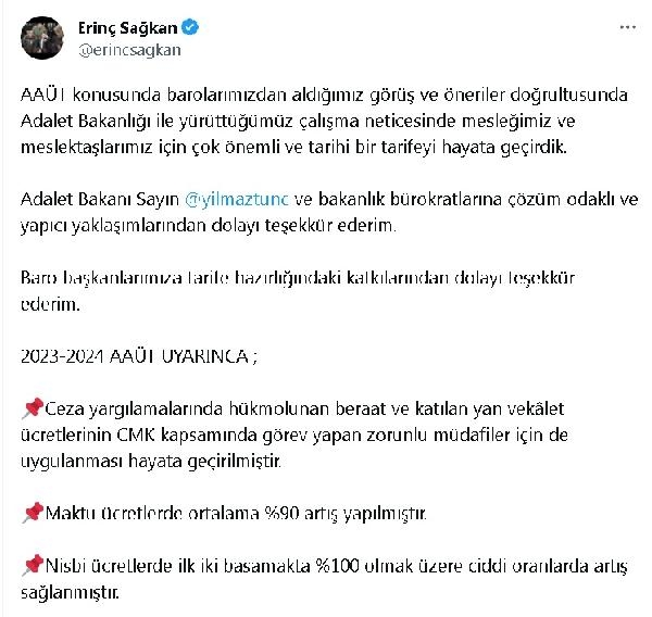 Yeni 'Avukatlık Asgari Ücret Tarifesi' Resmi Gazete'de
