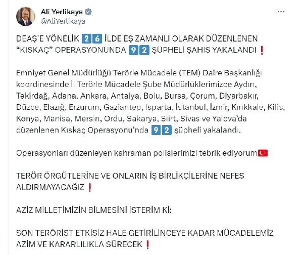 26 ilde DEAŞ'e yönelik operasyon: 92 gözaltı