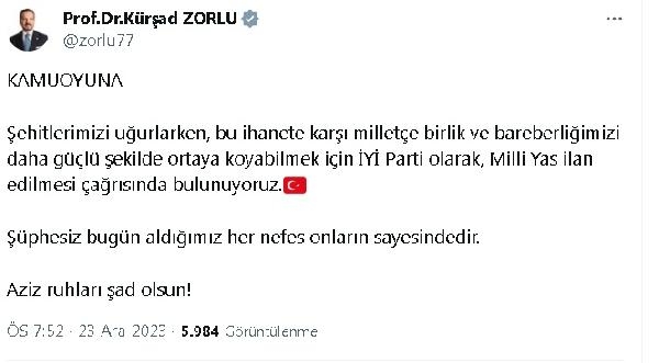 İyi Parti'den 'milli yas' çağrısı