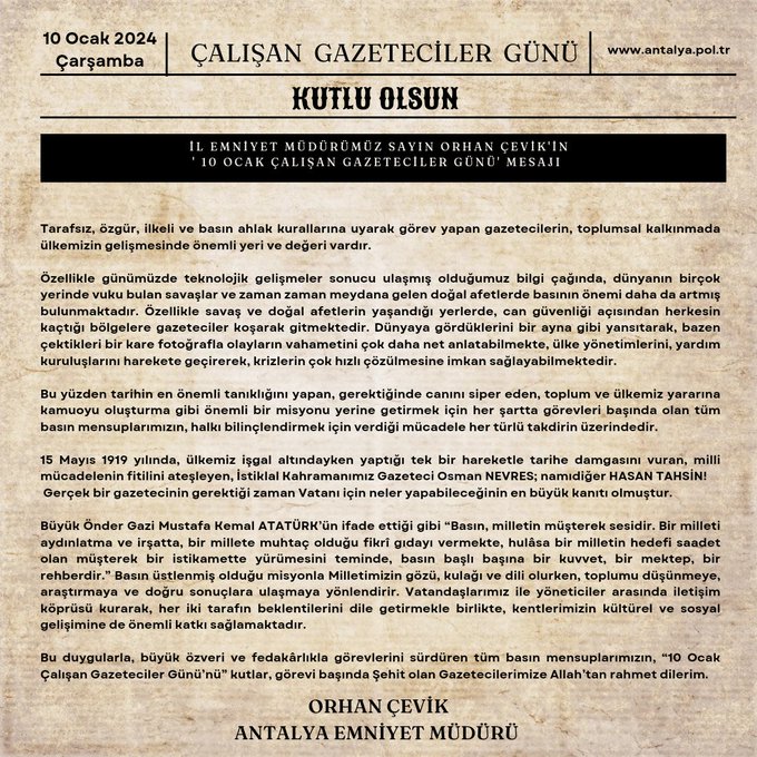 Orhan Çevik’ten gazeteciler günü mesajı