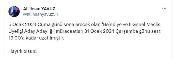 AK Parti'de belediye ve il genel meclis üyeliği aday adaylığı başvuru süresi uzatıldı