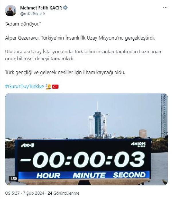 Alper Gezeravcı'nın dünyaya yolculuğu başladı