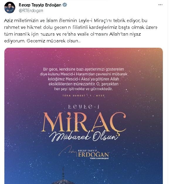 Cumhurbaşkanı Erdoğan'dan, kandil mesajı