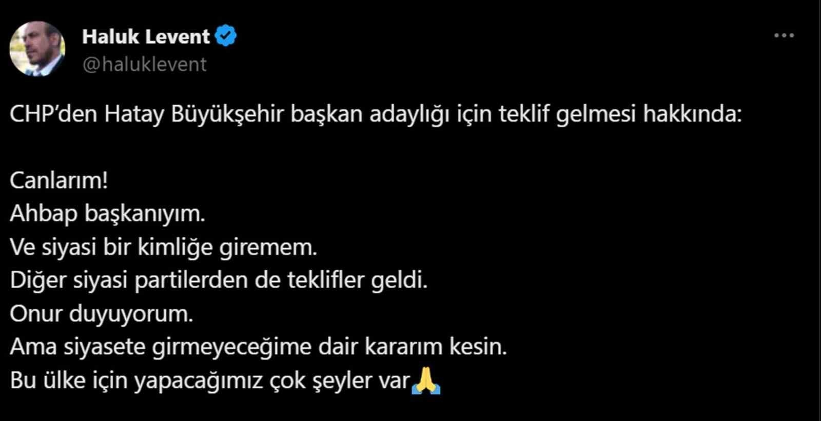 Haluk Levent büyükşehir adayı olacak mı?