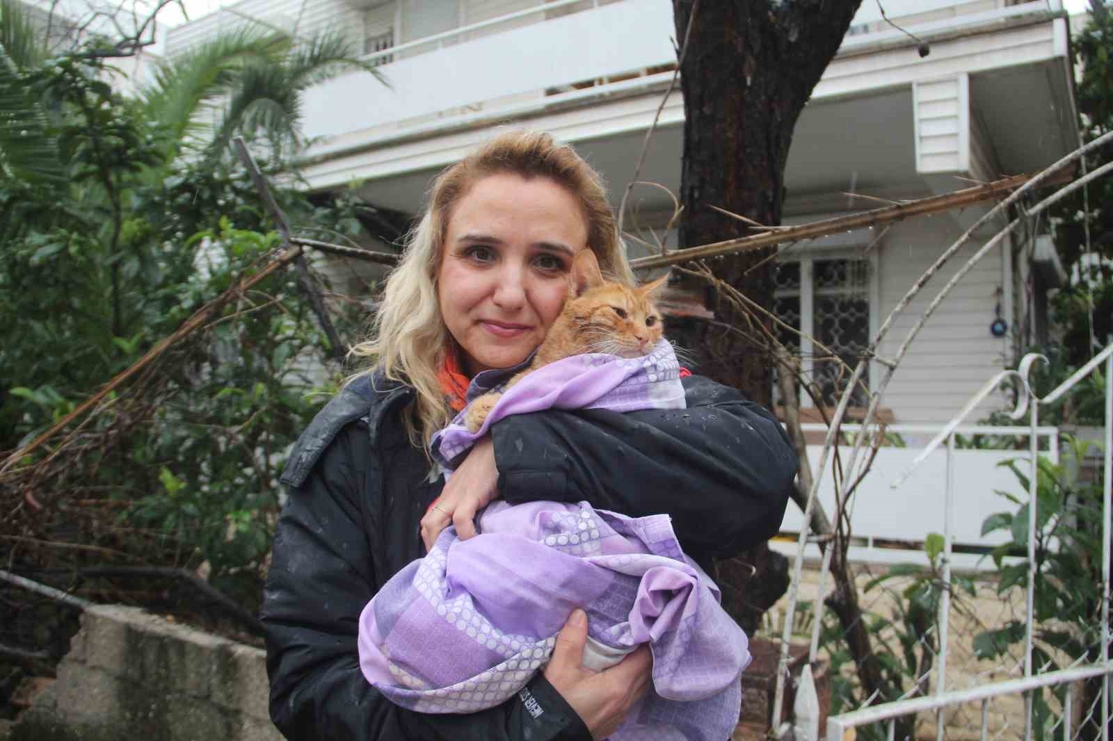 Sel suyuyla dolu bodrum katta ölümü göze alıp kedisini kurtaran kadın o anları anlattı