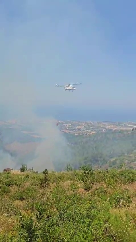 Helikopterle müdahale edilen orman yangını kısa sürede söndürüldü