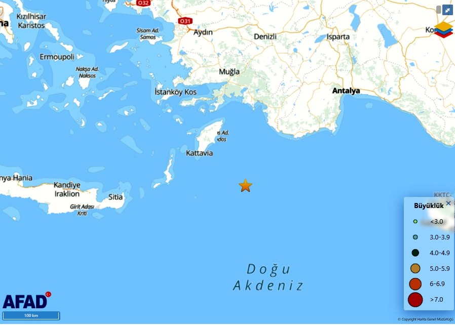 Akdeniz'de 4,7'lik deprem