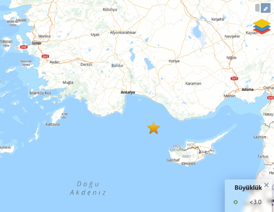 Akdeniz'de 4.8 büyüklüğünde deprem