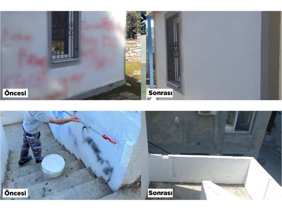 Kent estetiğini bozan yazılar ve resimler belediye ekiplerince temizleniyor