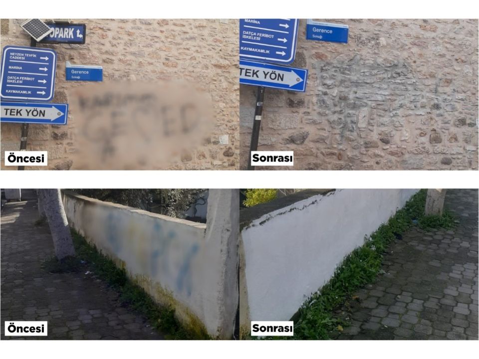 Kent estetiğini bozan yazılar ve resimler belediye ekiplerince temizleniyor