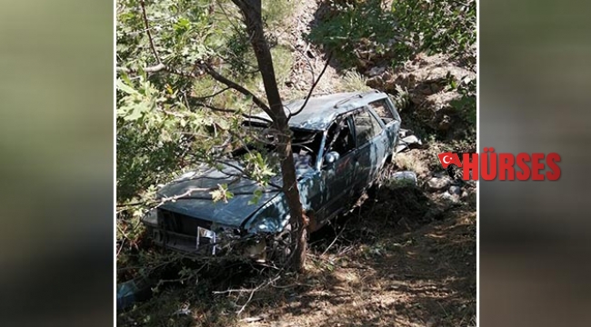Uçuruma yuvarlanan otomobilden sağ çıktılar!