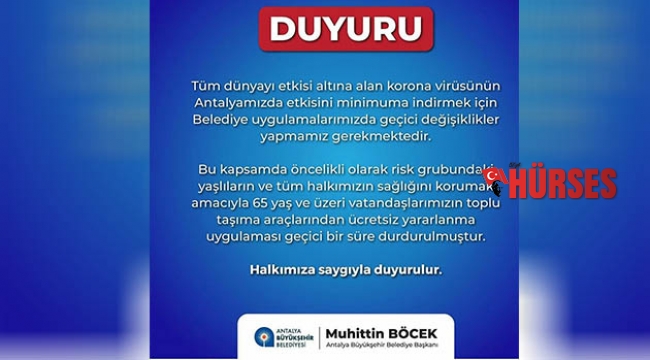 65 yaş üzerine ulaşım Artık ücretsiz değil
