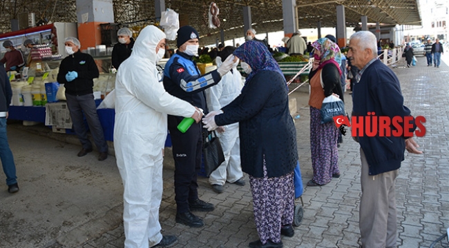 Korkuteli pazarında Korona virüs önlemi