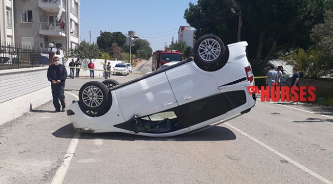 Devrilen araç sürücüsü yaralandı