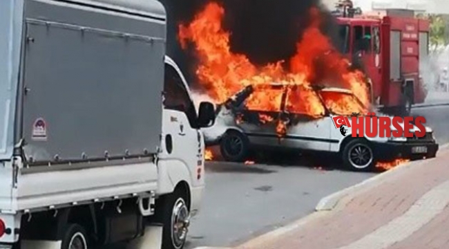 Alev topuna dönen araçtan kaçmak için yarıştılar