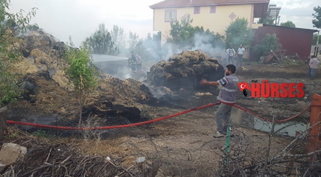 Alevler 750 adet saman balyasını kül etti