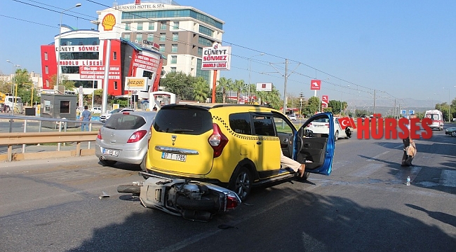 Taksiye arkadan çarpan motosikletin sürücüsü yaralandı