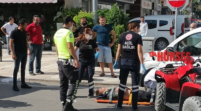 Ticari araca çarpan ATV sürücüsü ölümden döndü