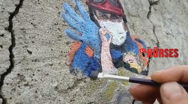 Minik Elif'in enkazdan kurtarılma anını, duvara resmetti