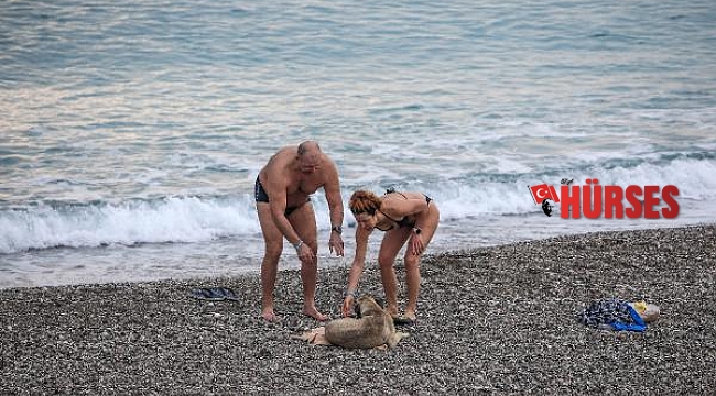 Kısıtlamadan muaf turistler denize girdi