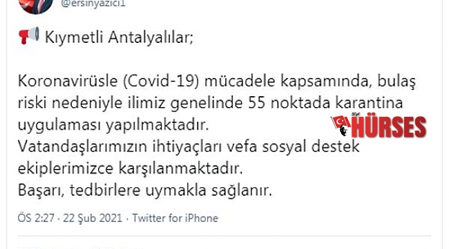 Antalya'da 55 noktada karantina kararı