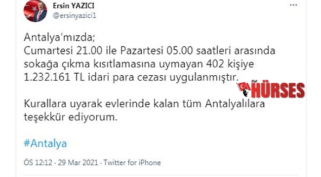 402 kişiye 1.2 milyon kısıtlama cezası